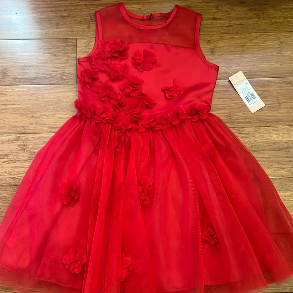 Nanette Lepore girls red floral embellished tulle skirt dress size 7-8 & 14 NWT